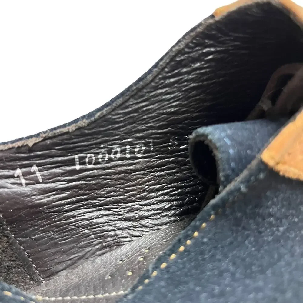 JD FISK Navy Blue Saddle Tan Genuine Leather Suede Dress Oxford shoes sz 11